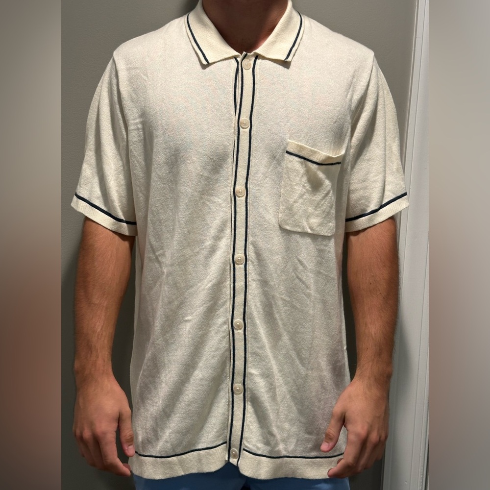 NWT Marine Layer Cream Shirt with Black Accents
